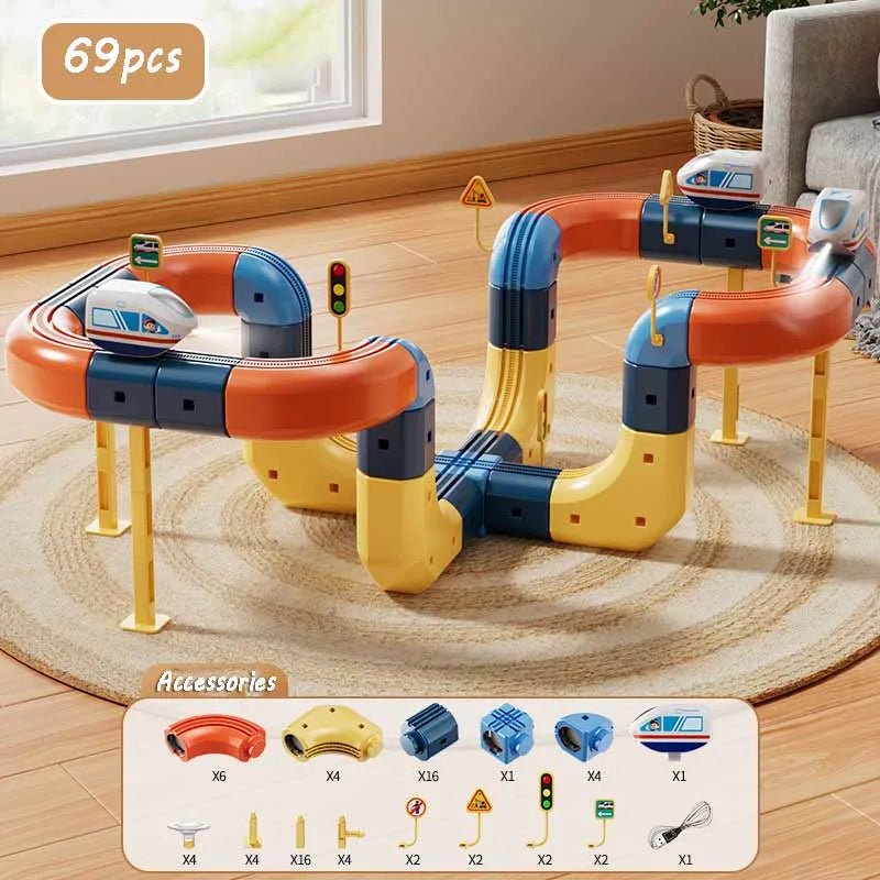 Kid Electric Magnetic Track Car Toys Set DIY Magnetism Orbital Cube Road Build Anti-gravity Levitating Train STEM Toy Xmas Gift - jouetsbebe.com