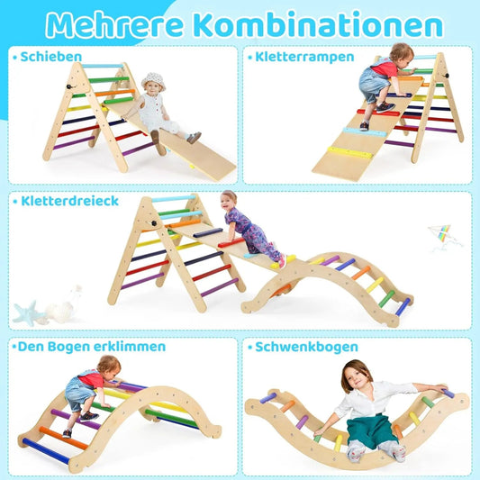 Parcours d'escalade Montessori en Bois – 3 - en - 1 avec Toboggan et Arche - jouetsbebe.com