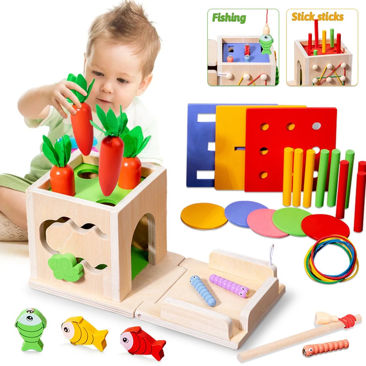 8 In 1 Montessori Permanence Box Carrots Toys Child Wooden Shape Sorting & Matching Educational Toys For Kid Over Age 1 - Year - Old - jouetsbebe.com