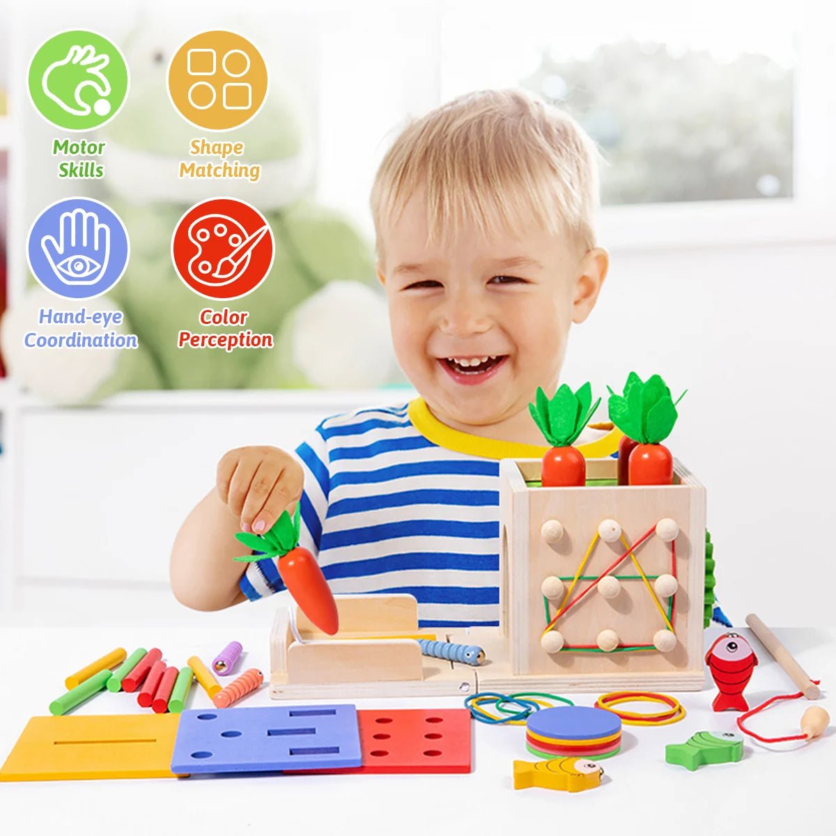 8 In 1 Montessori Permanence Box Carrots Toys Child Wooden Shape Sorting & Matching Educational Toys For Kid Over Age 1 - Year - Old - jouetsbebe.com