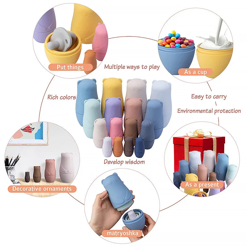 Poupées Gigognes Montessori en Silicone – Jeu d’Empilage Éducatif