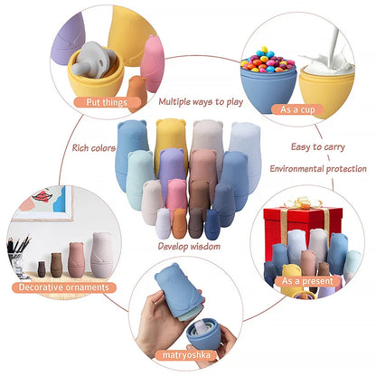 Poupées Gigognes Montessori en Silicone – Jeu d’Empilage Éducatif