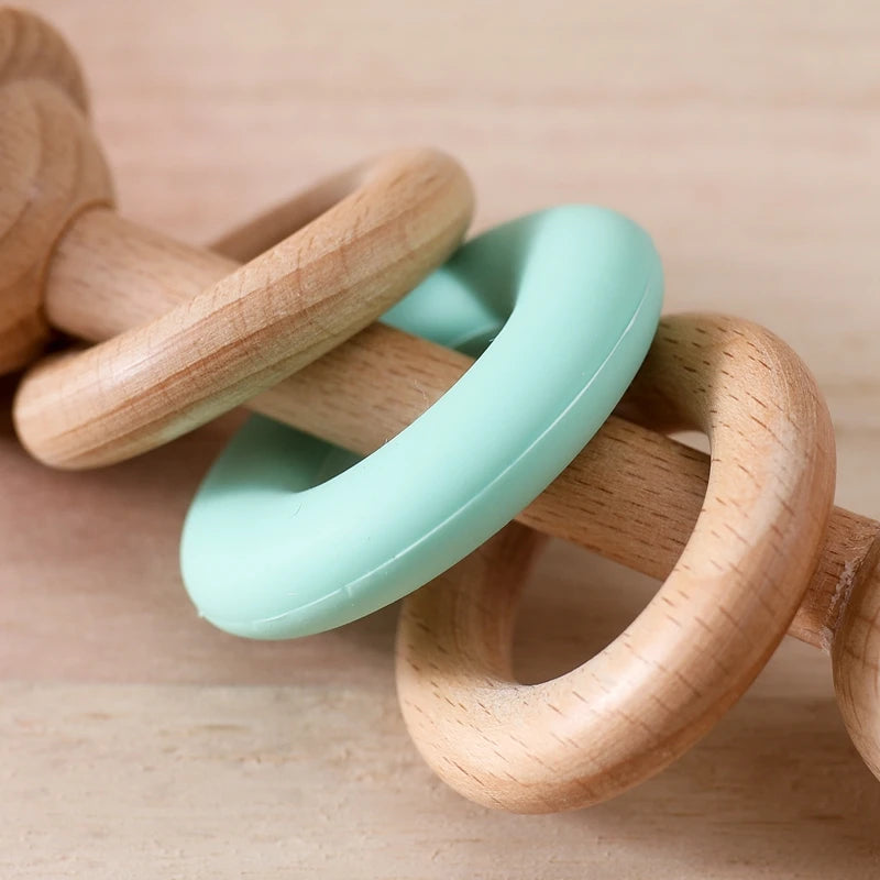 Hochet Dentition Bébé en Bois & Silicone | Éveil