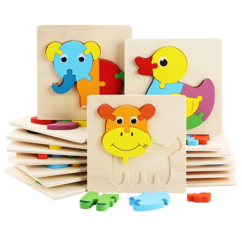 Children Boys And Girls Cartoon Three-Dimensional Wooden Puzzle Animal Traffic Geometry Shape Matching Puzzle Toy P80