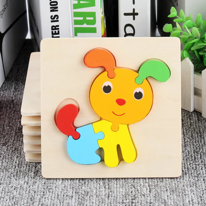 Children Boys And Girls Cartoon Three-Dimensional Wooden Puzzle Animal Traffic Geometry Shape Matching Puzzle Toy P80