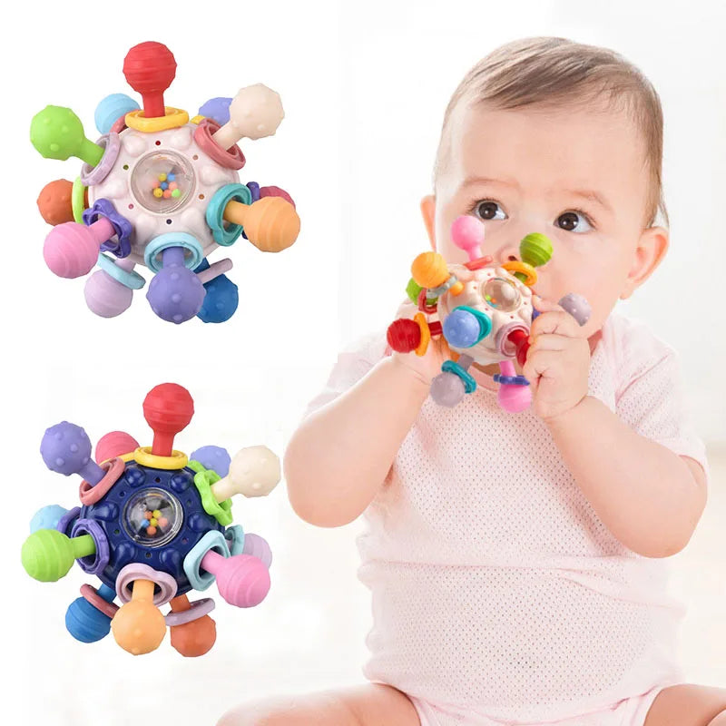 Baby Toys 0 12 Months Rotating Rattle Ball Grasping Activity Baby Development Toy Silicone Teether Baby Sensory Toys for Babies - Le Bon Plan