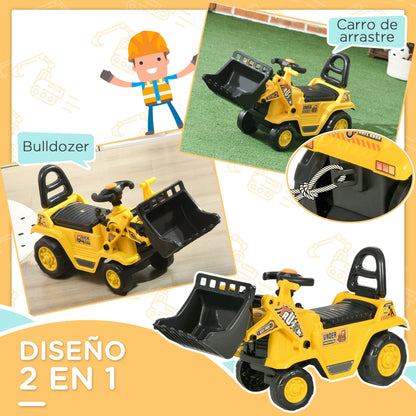 Homcom Pedal Tractor for Children from 18 to 48 Months, Excavator for Children with Front Shovel, Horn, Steering Wheel and Hidden Compartment under the Seat, Load 30 Kg, 80X26.5X39 Cm, Yellow