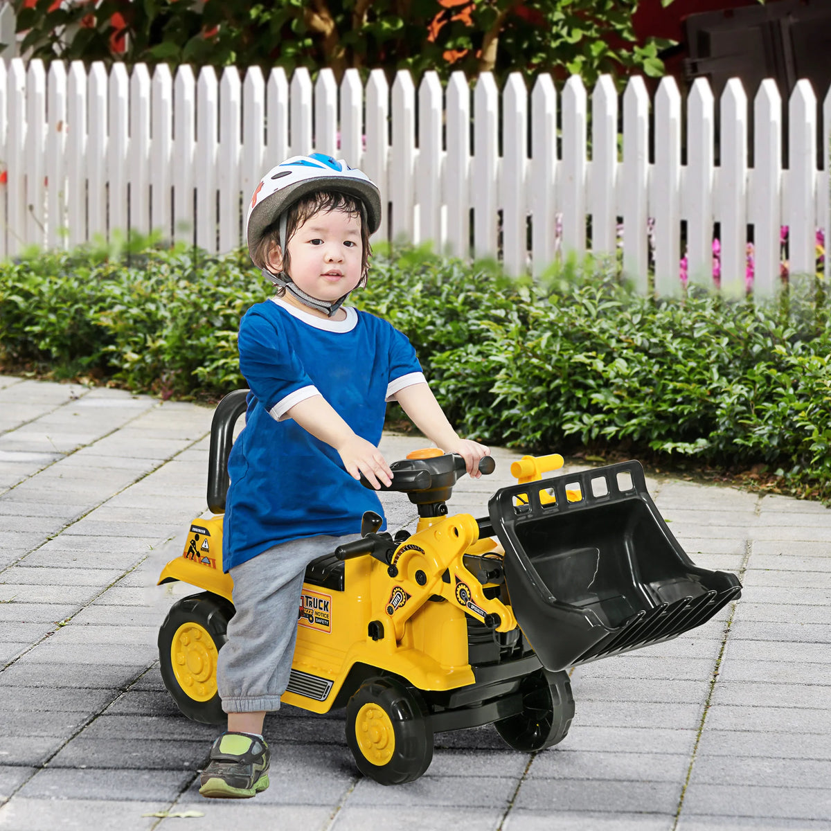 Homcom Pedal Tractor for Children from 18 to 48 Months, Excavator for Children with Front Shovel, Horn, Steering Wheel and Hidden Compartment under the Seat, Load 30 Kg, 80X26.5X39 Cm, Yellow