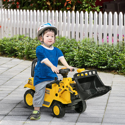 Homcom Pedal Tractor for Children from 18 to 48 Months, Excavator for Children with Front Shovel, Horn, Steering Wheel and Hidden Compartment under the Seat, Load 30 Kg, 80X26.5X39 Cm, Yellow