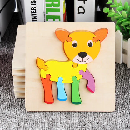 Children Boys And Girls Cartoon Three-Dimensional Wooden Puzzle Animal Traffic Geometry Shape Matching Puzzle Toy P80