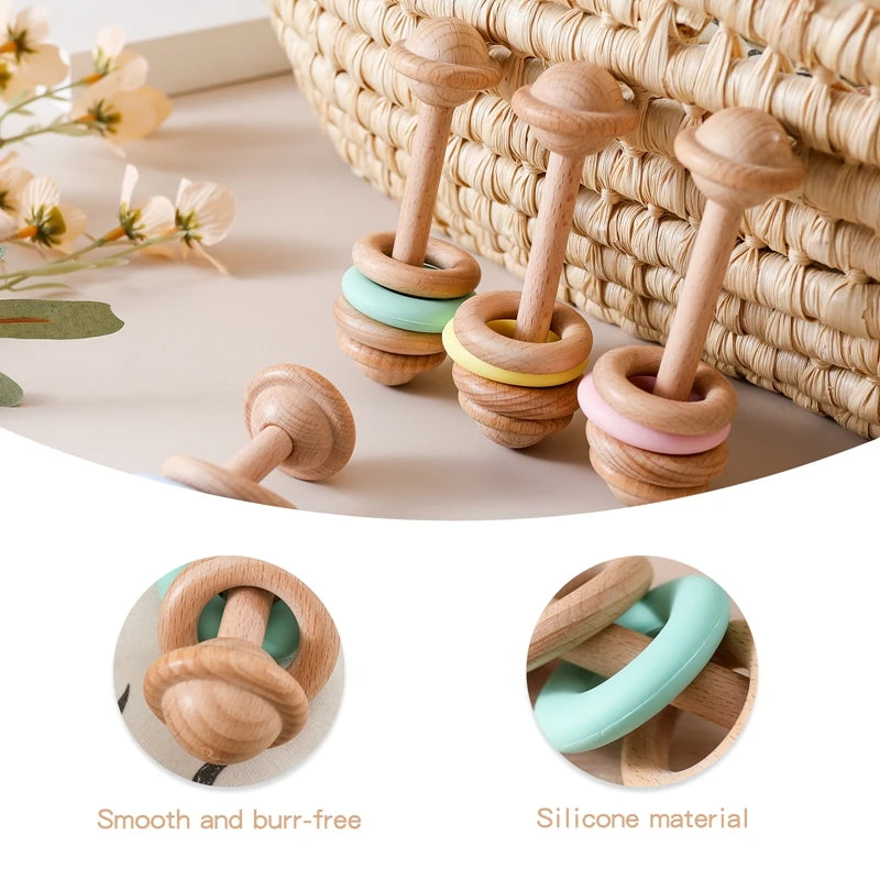 Hochet Dentition Bébé en Bois & Silicone | Éveil