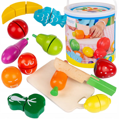 WOODEN FRUIT AND VEGETABLES TO BE DECISED ON THE RIVEN KINDERPLAY