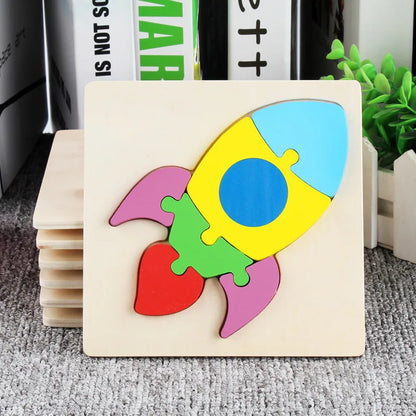 Children Boys And Girls Cartoon Three-Dimensional Wooden Puzzle Animal Traffic Geometry Shape Matching Puzzle Toy P80