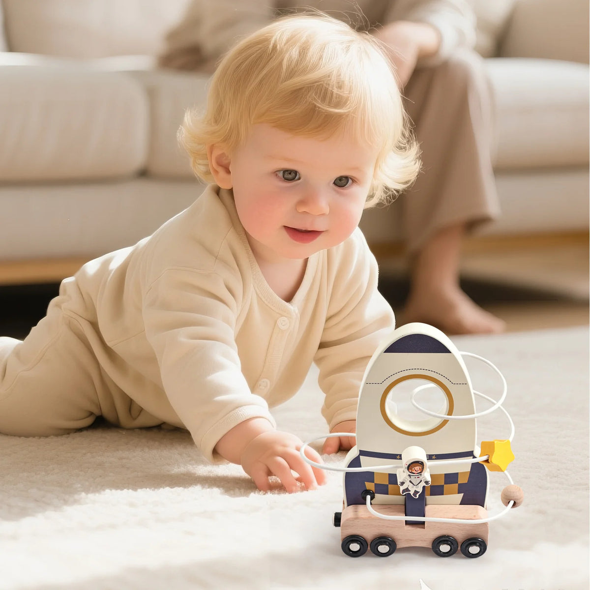 Jouet Montessori en Bois – Jeu Éducatif Espace avec Fusée et Astronaute