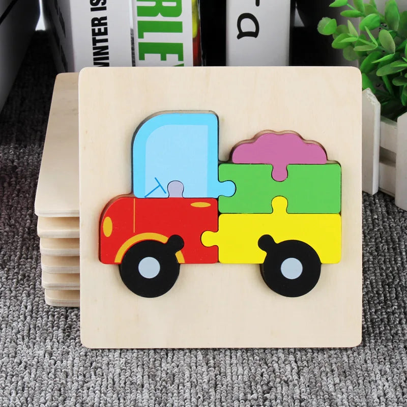 Children Boys And Girls Cartoon Three-Dimensional Wooden Puzzle Animal Traffic Geometry Shape Matching Puzzle Toy P80
