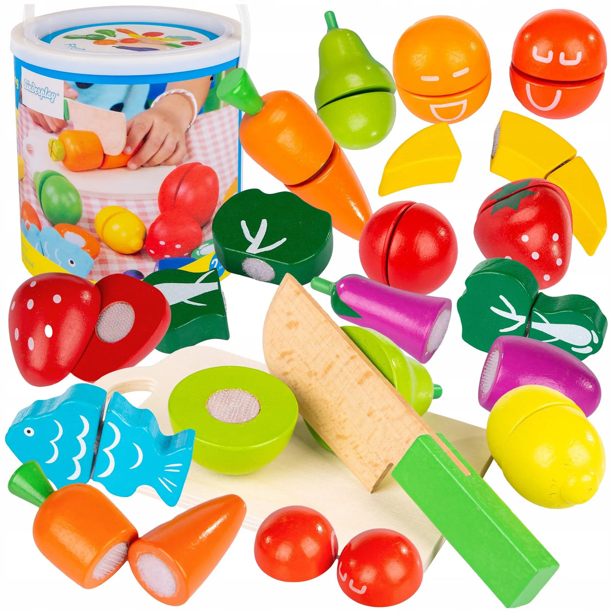 WOODEN FRUIT AND VEGETABLES TO BE DECISED ON THE RIVEN KINDERPLAY