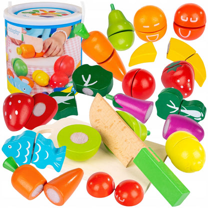 WOODEN FRUIT AND VEGETABLES TO BE DECISED ON THE RIVEN KINDERPLAY