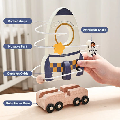 Jouet Montessori en Bois – Jeu Éducatif Espace avec Fusée et Astronaute