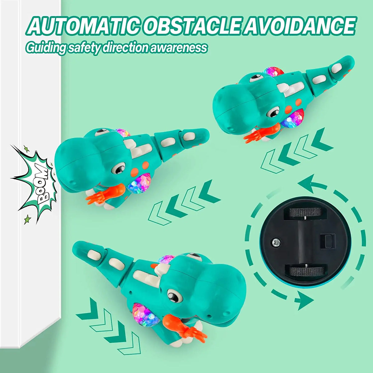 Dinosaure Interactif – Lumières LED, Musique et Détection d’Obstacles
