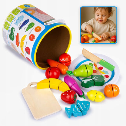 WOODEN FRUIT AND VEGETABLES TO BE DECISED ON THE RIVEN KINDERPLAY