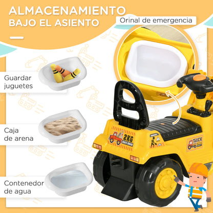 Homcom Pedal Tractor for Children from 18 to 48 Months, Excavator for Children with Front Shovel, Horn, Steering Wheel and Hidden Compartment under the Seat, Load 30 Kg, 80X26.5X39 Cm, Yellow
