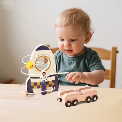 Jouet Montessori en Bois – Jeu Éducatif Espace avec Fusée et Astronaute