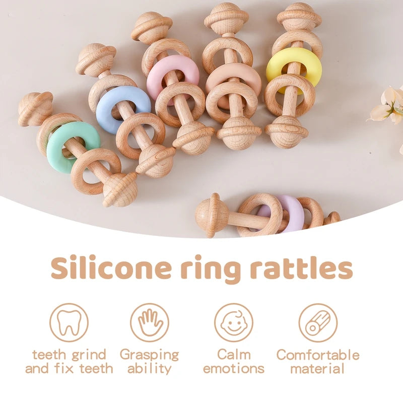 Hochet Dentition Bébé en Bois & Silicone | Éveil