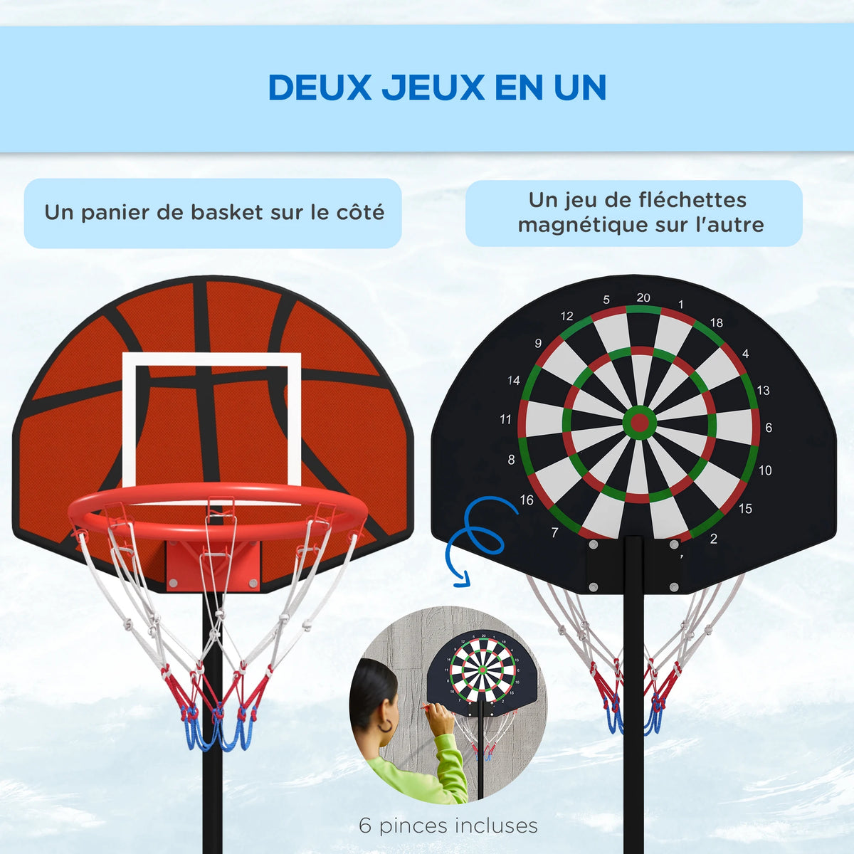 SPORTNOW 2 1 ball basket with adjustable height cm and cm and magnetic darts game