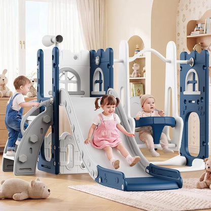 Aire de Jeux Enfant 7 en 1 – Toboggan, Balançoire, Escalade et Basket - jouetsbebe.com