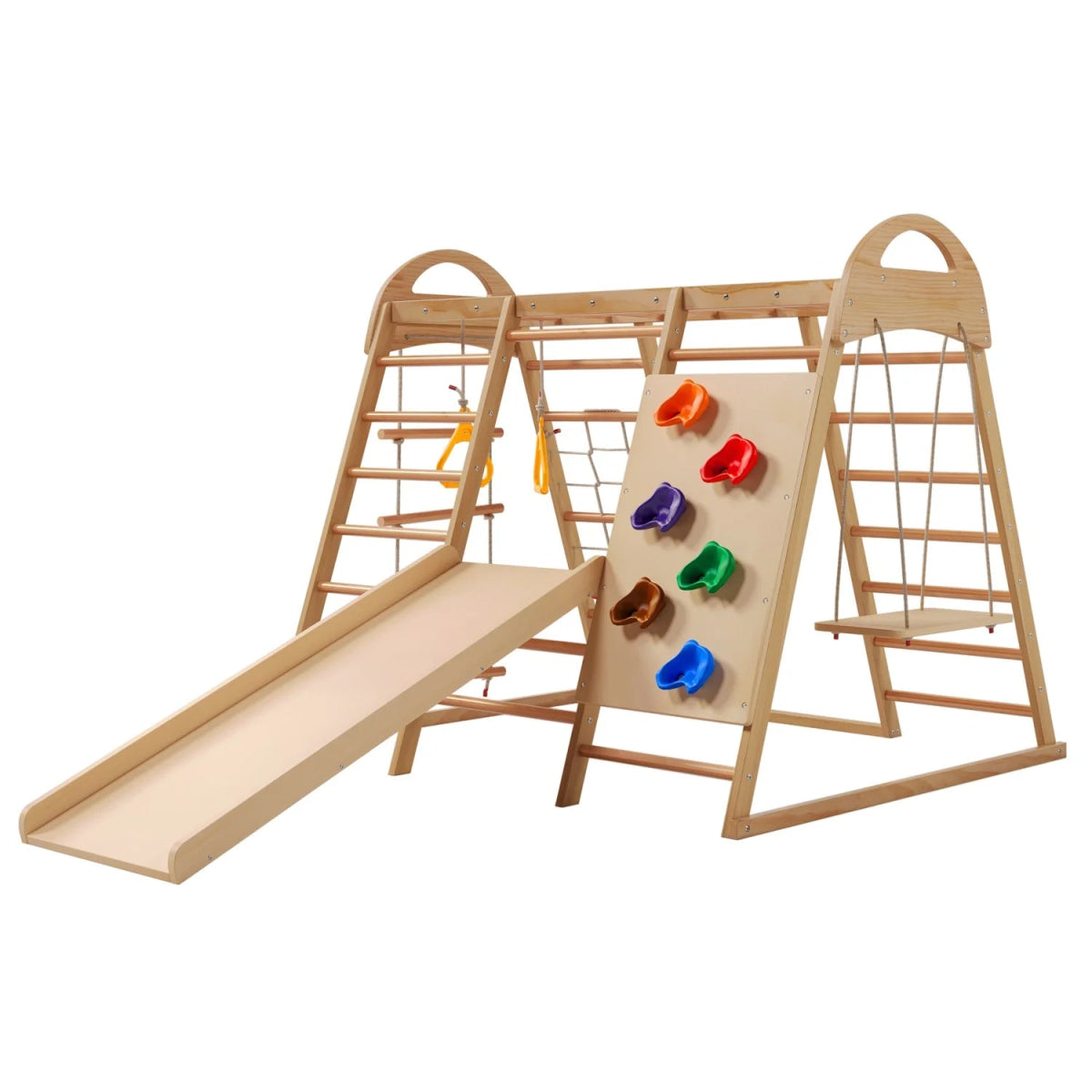 🧗♀️ Aire de Jeux Intérieure 7 - en - 1 Montessori en Bois – Escalade, Balançoire & Toboggan 🌈 - jouetsbebe.com