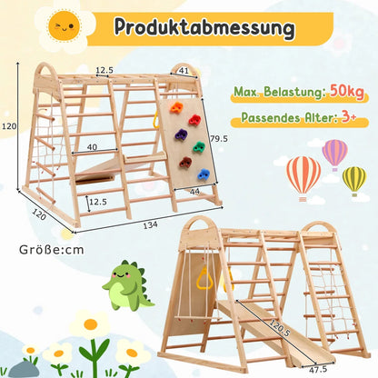 🧗♀️ Aire de Jeux Intérieure 7 - en - 1 Montessori en Bois – Escalade, Balançoire & Toboggan 🌈 - jouetsbebe.com