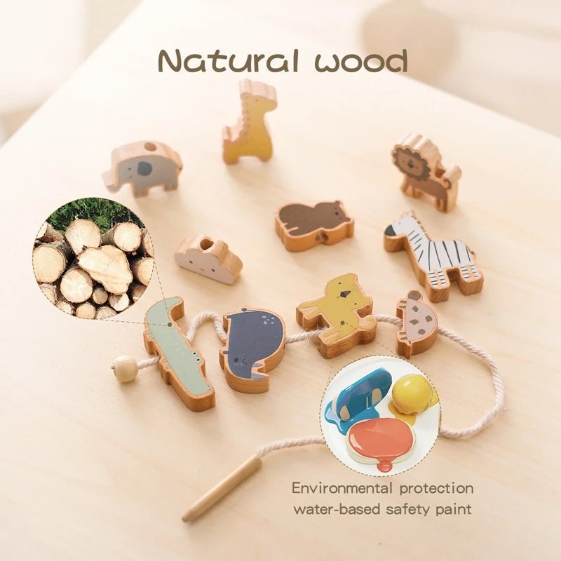 Baby Animal Threading Toys Wooden Farm Theme Stacking Block Toys Wood Educational Toy Button Beaded Blocks Puzzle Toy Baby Gifts - jouetsbebe.com