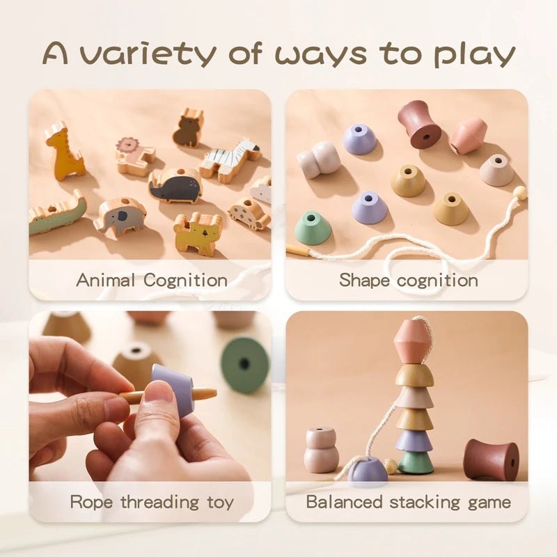 Baby Animal Threading Toys Wooden Farm Theme Stacking Block Toys Wood Educational Toy Button Beaded Blocks Puzzle Toy Baby Gifts - jouetsbebe.com