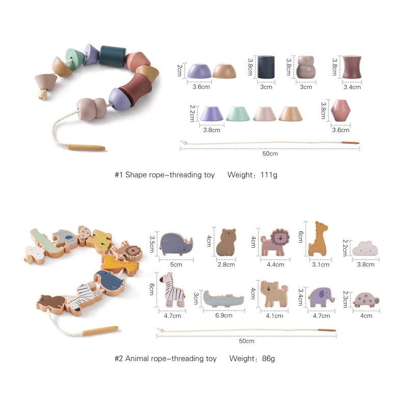 Baby Animal Threading Toys Wooden Farm Theme Stacking Block Toys Wood Educational Toy Button Beaded Blocks Puzzle Toy Baby Gifts - jouetsbebe.com