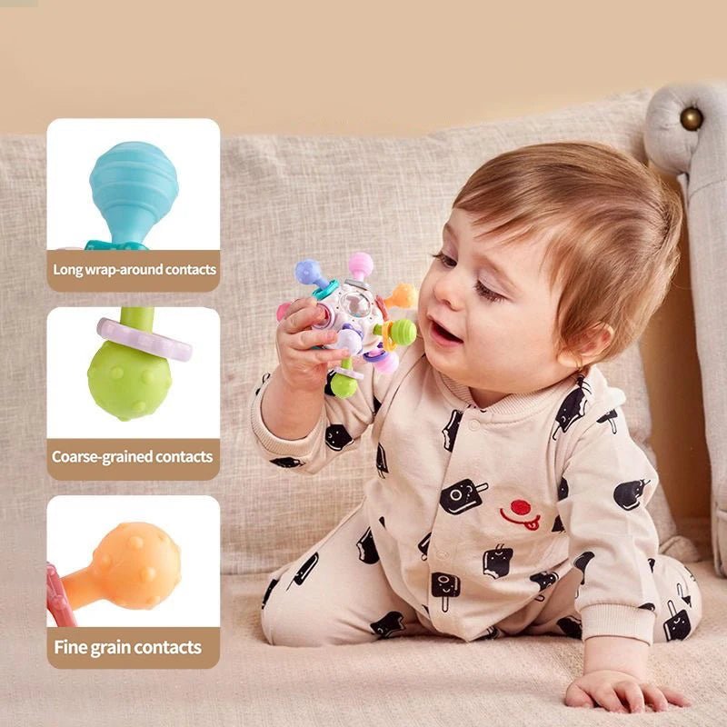 Baby Toys 0 12 Months Rotating Rattle Ball Grasping Activity Baby Development Toy Silicone Teether Baby Sensory Toys for Babies - Le Bon Plan