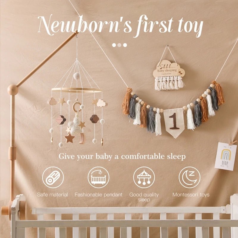 Baby Wooden Crib Mobile Bed Bell Hanging Rattle Toy Newborn Music Box Bed Bell Hanging Toys Holder Bracket Infant Crib Baby Gift - jouetsbebe.com