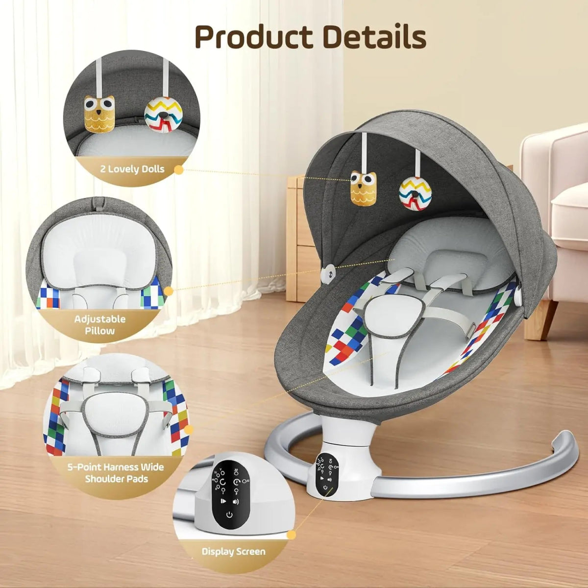 Balancelle Électrique Bluetooth pour Bébé – 5 Vitesses, Musique, Télécommande & Application Mobile - jouetsbebe.com