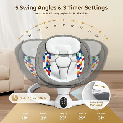Balancelle Électrique Bluetooth pour Bébé – 5 Vitesses, Musique, Télécommande & Application Mobile - jouetsbebe.com