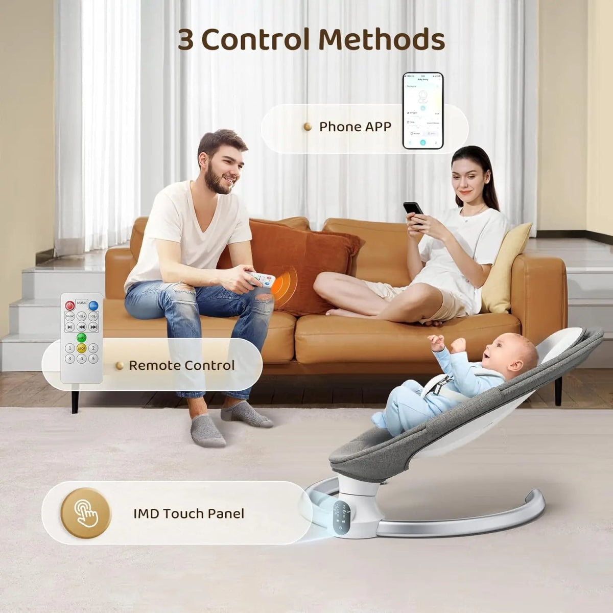 Balancelle Électrique Bluetooth pour Bébé – 5 Vitesses, Musique, Télécommande & Application Mobile - jouetsbebe.com