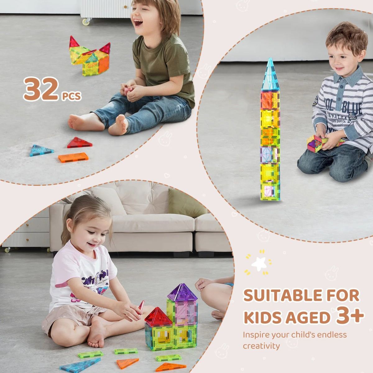 Blocs Magnétiques 32 Pièces – Jeu de Construction Éducatif Montessori pour Enfants - jouetsbebe.com