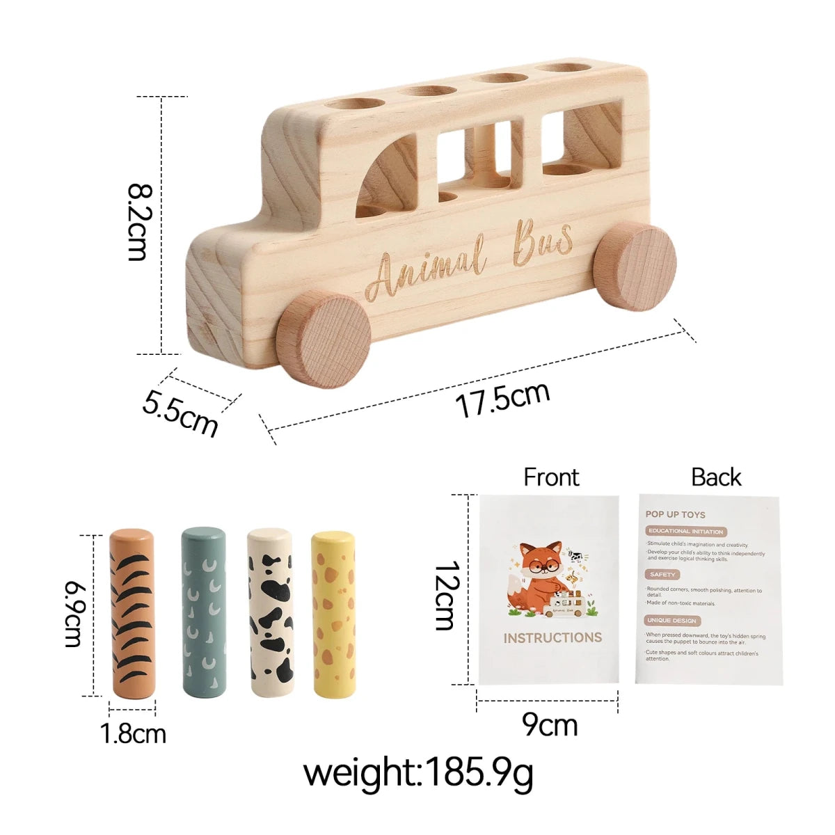Bus en Bois Animaux 2-en-1 – Jouet Montessori d'Éveil et Motricité Fine - jouetsbebe.com