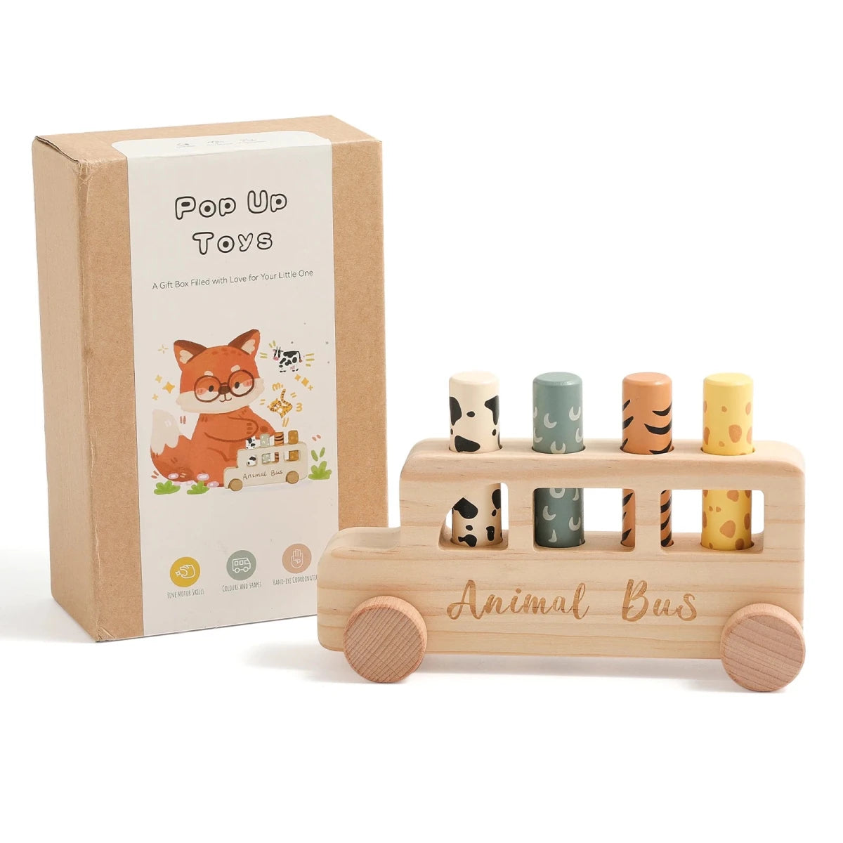 Bus en Bois Animaux 2-en-1 – Jouet Montessori d'Éveil et Motricité Fine - jouetsbebe.com