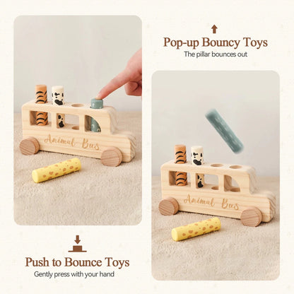 Bus en Bois Animaux 2-en-1 – Jouet Montessori d'Éveil et Motricité Fine - jouetsbebe.com