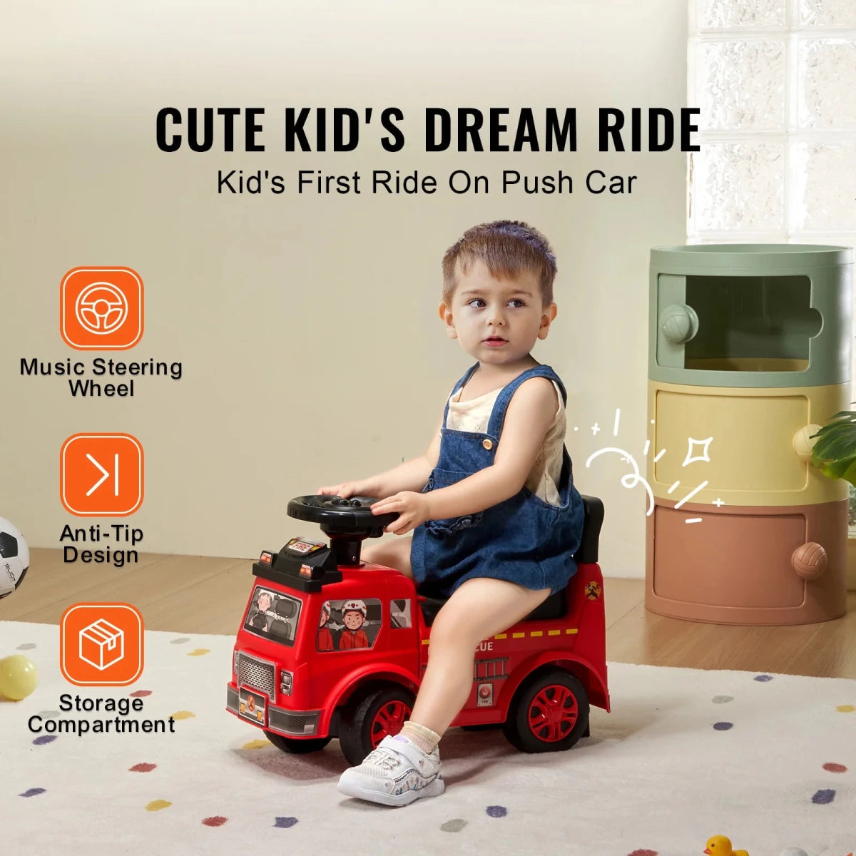 Camion de Pompier Enfant avec Musique – Volant et Rangement - jouetsbebe.com