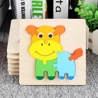 Children Boys And Girls Cartoon Three-Dimensional Wooden Puzzle Animal Traffic Geometry Shape Matching Puzzle Toy P80 - jouetsbebe.com
