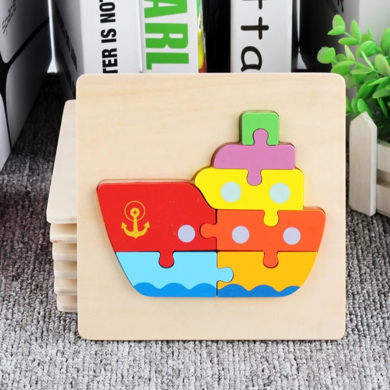 Children Boys And Girls Cartoon Three-Dimensional Wooden Puzzle Animal Traffic Geometry Shape Matching Puzzle Toy P80 - jouetsbebe.com