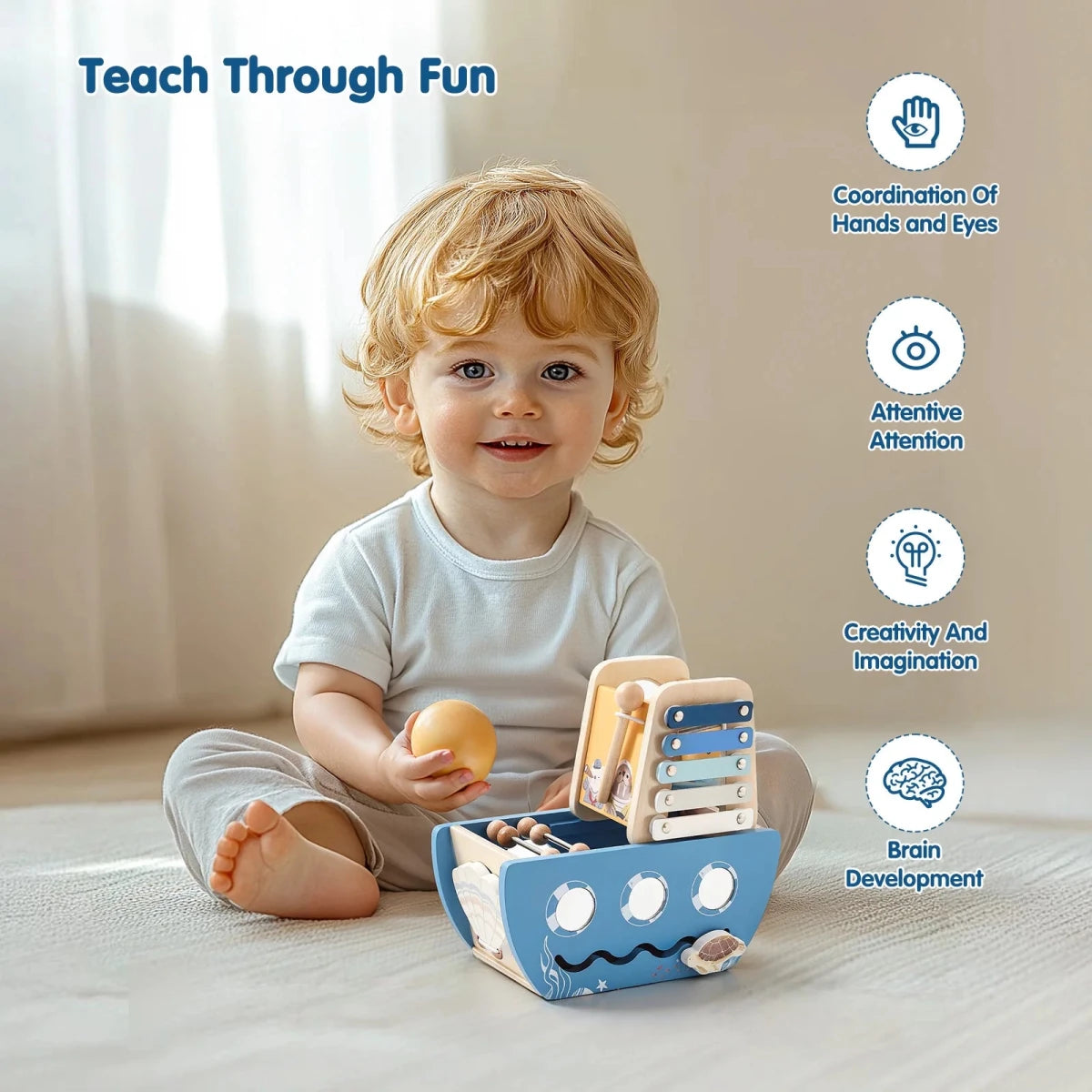Cube d’Activités en Bois 5 en 1 – Jouet Montessori Sensoriel - jouetsbebe.com