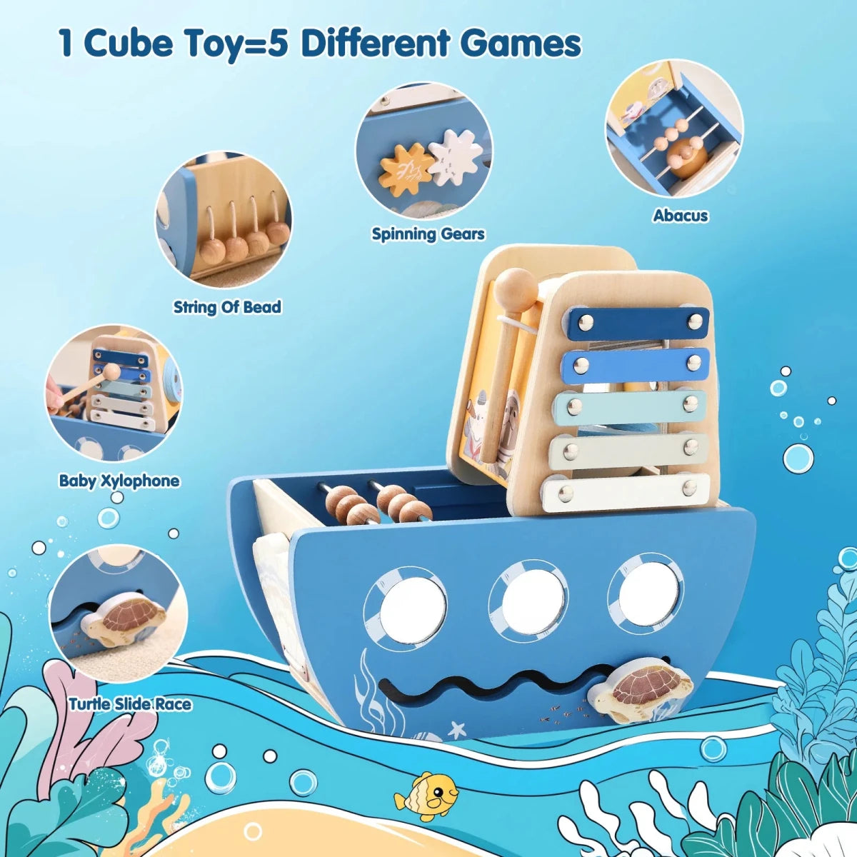 Cube d’Activités en Bois 5 en 1 – Jouet Montessori Sensoriel - jouetsbebe.com