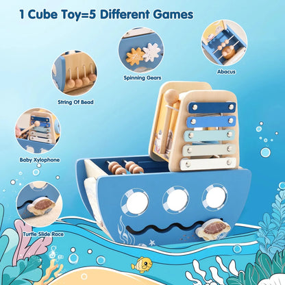 Cube d’Activités en Bois 5 en 1 – Jouet Montessori Sensoriel - jouetsbebe.com