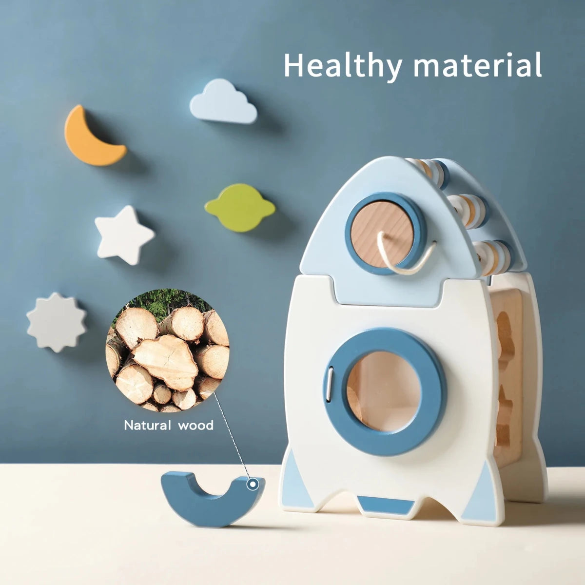 Cube d’Activités Montessori en Bois 5 en 1 – Fusée et Espace - jouetsbebe.com